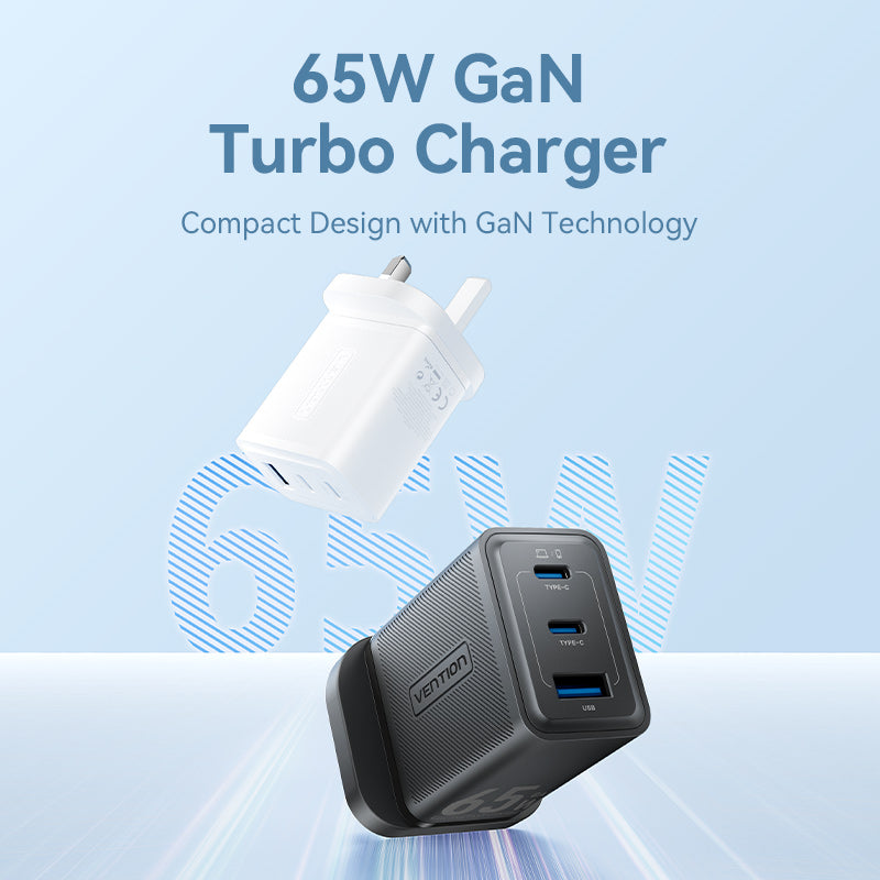 3-Port USB (C + C + A) GaN Charger (65W/65W/60W) UK-Plug