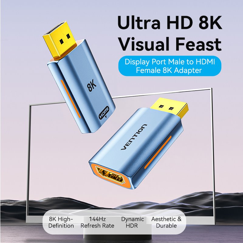 DP-Stecker auf HDMI-A-Buchse, 8K-Adapter, graue Aluminiumlegierung