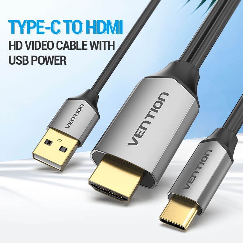 Type-C to HDMI Cable with USB Power Supply 1.5M Black Metal Type