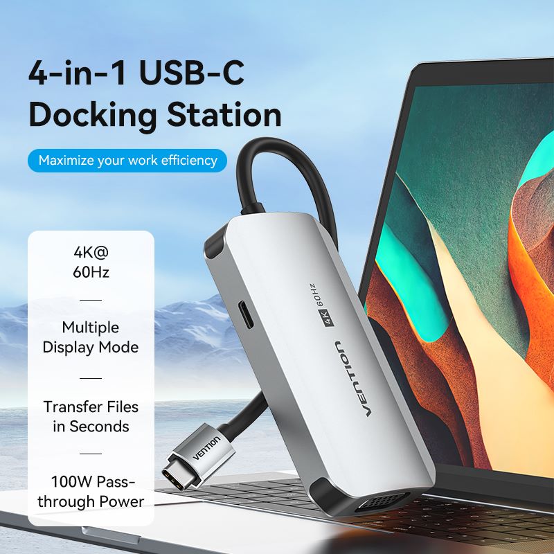 USB-C to HDMI/VGA/USB 3.0/PD Docking Station 0.15M Gray Aluminum Alloy Type