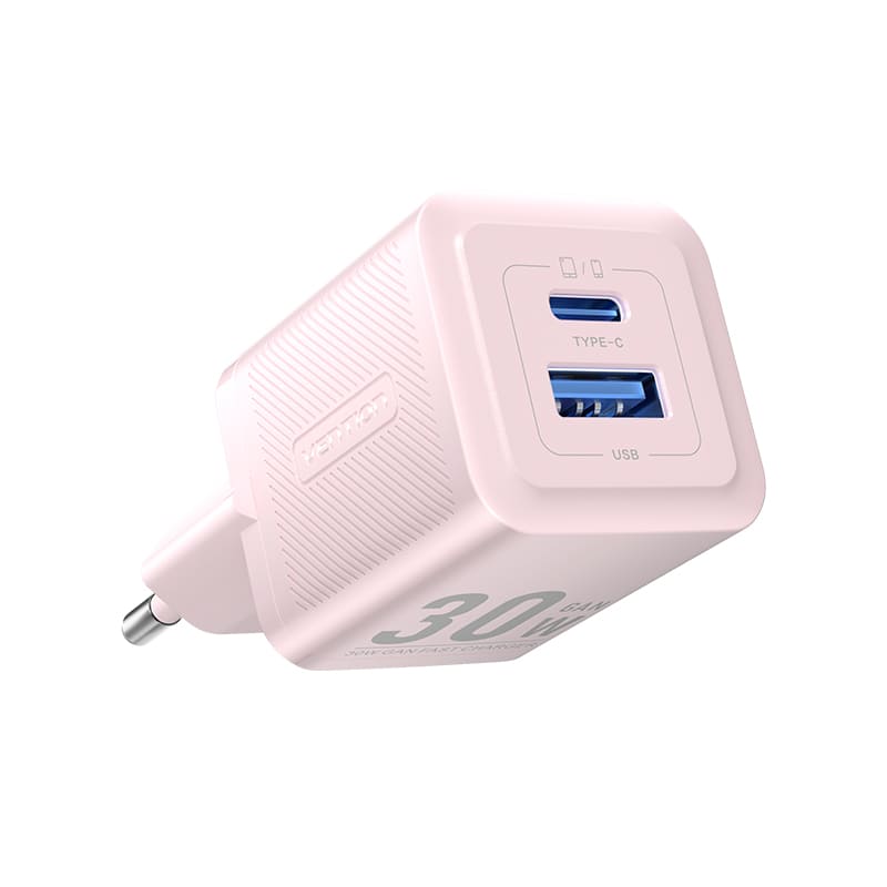 2-Port USB (C + A) GaN Charger (30W/30W) EU-Plug Black/White/Pink/Blue