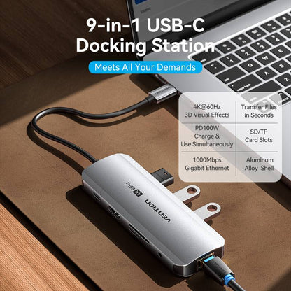 USB-C to HDMI/USB 3.0 x 3/RJ45/SD/TF/TRRS 3.5mm/PD Docking Station
