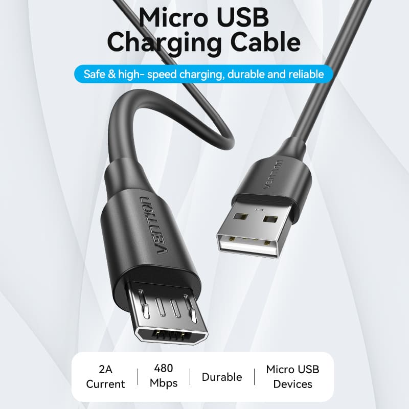 USB 2.0 A Male to Micro-B Male 2A Cable