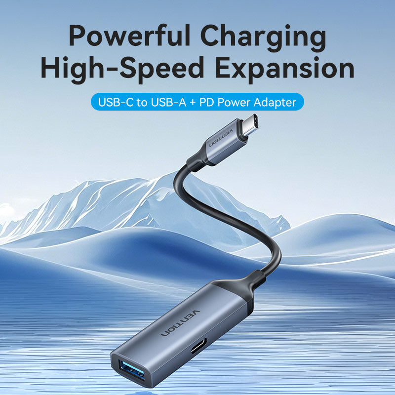 Vention USB-C Male to USB-A Female/PD Power Supply Adapter 0.15M Gray Aluminum Alloy Type