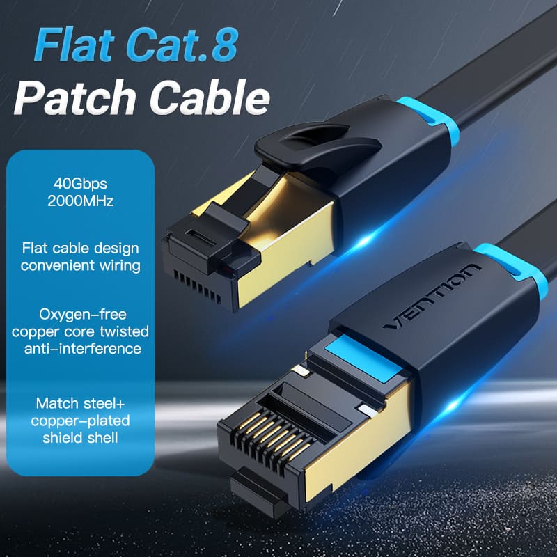 Flat Cat.8 Patch Cable  Black