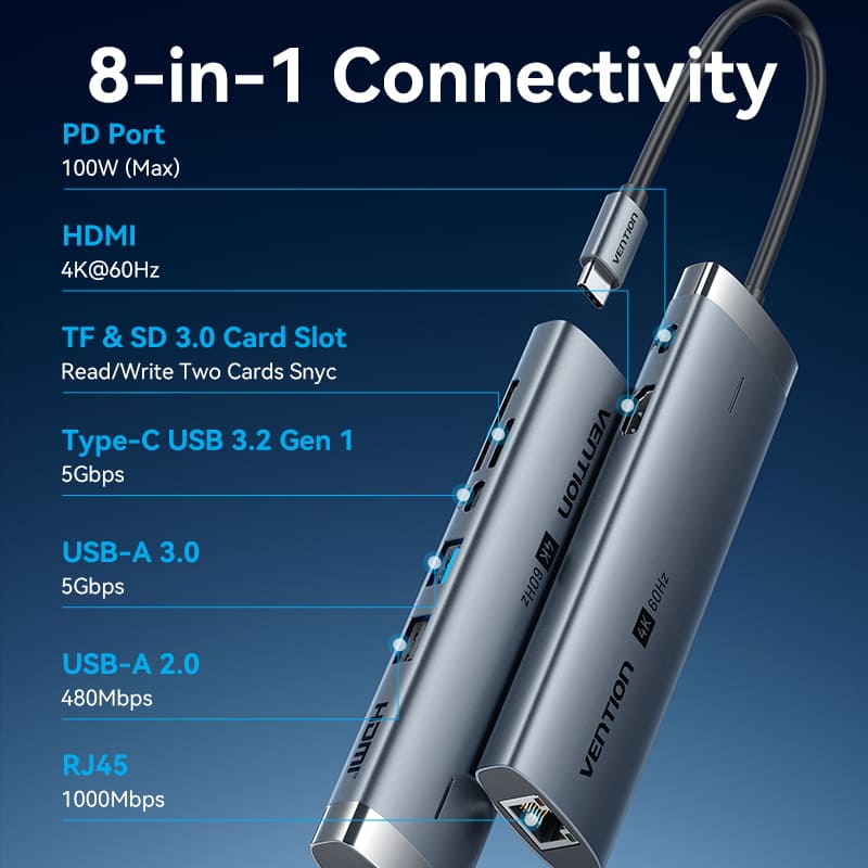 USB-A to USB 3.2 Gen 1 Type-C/USB 3.0*3/USB-C Hub 0.15M Gray Aluminum Alloy Type