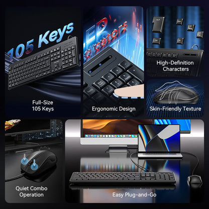 Vention USB Kablolu Tam Boyutlu Sessiz Klavye ve Fare Kombinasyonu Siyah İnce Tip - İspanyolca Düzeni