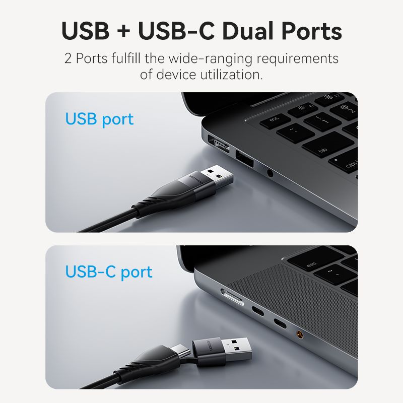 USB-C + USB-A 转 HDMI 转接头 0.15M 灰色铝合金型