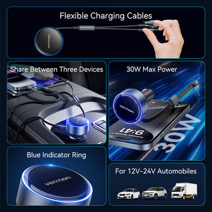 Three-Port USB-C + USB-C/Lightning (30W + 30W/27W) Car Charger