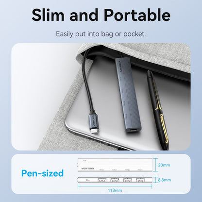 USB-C to USB 3.2 Gen 2 Type-A x 4 Mini Hub with USB-C Power Supply Port 0.15/0.25M Gray Aluminum Alloy Type