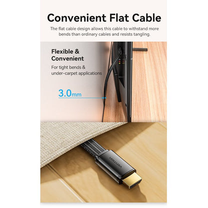 Vention Flat Nylon Braided HDMI™-A Male to Male 8K HD Cable 2M Black