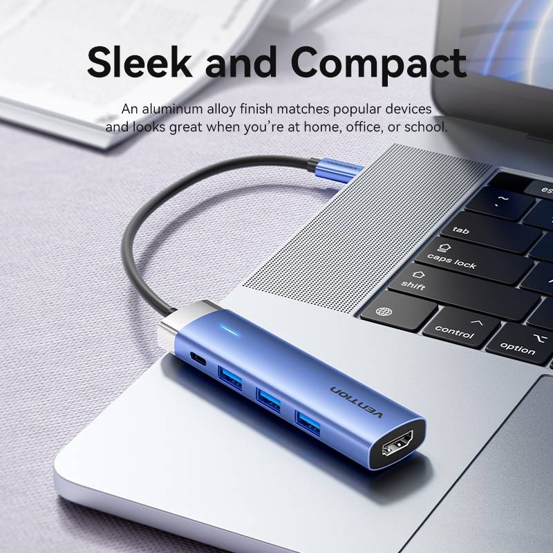 USB-C to HDMI/USB 3.0 x 3/PD Docking Station 0.15M Blue Aluminum Alloy Type