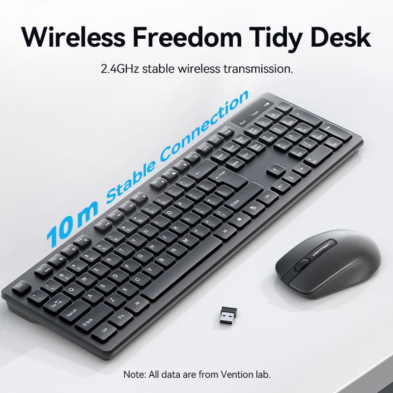 Wireless Full-Sized Keyboard and Mouse Combo with Mouse Pad Black Slim Type