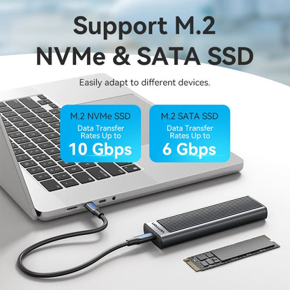 <tc>Vention</tc> M.2 NVMe &amp; SATA SSD 硬盘盒 (USB 3.2 Gen 2-C) 带散热片 灰色铝合金材质