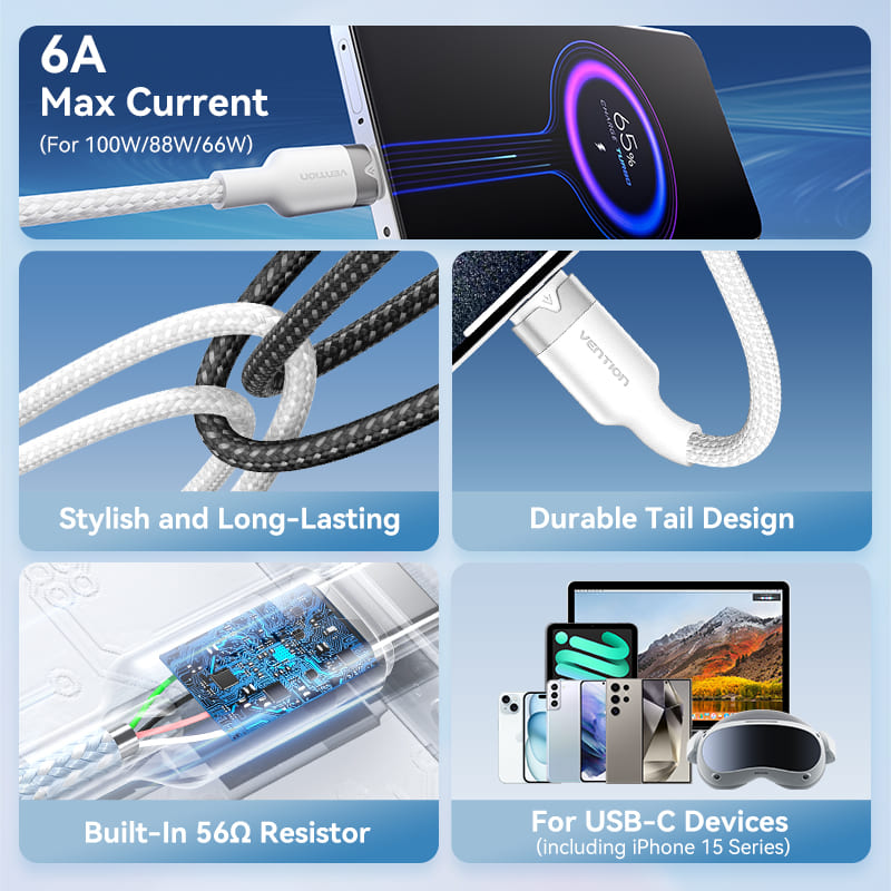 USB 2.0 A Male to C Male 6A Cable Aluminum Alloy Type