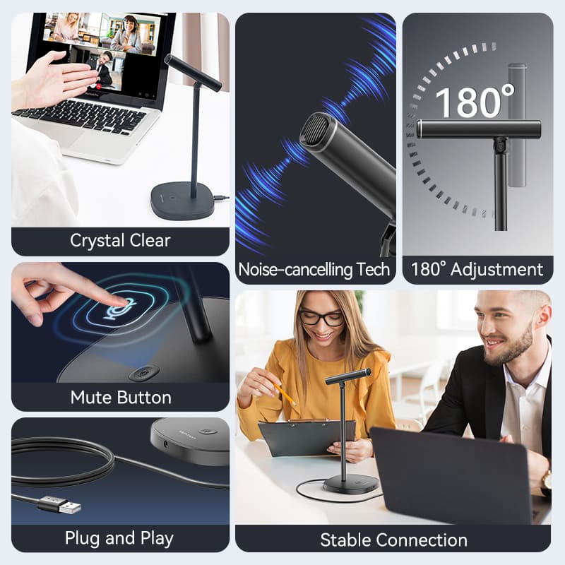 Microphone de bureau USB avec bouton muet noir