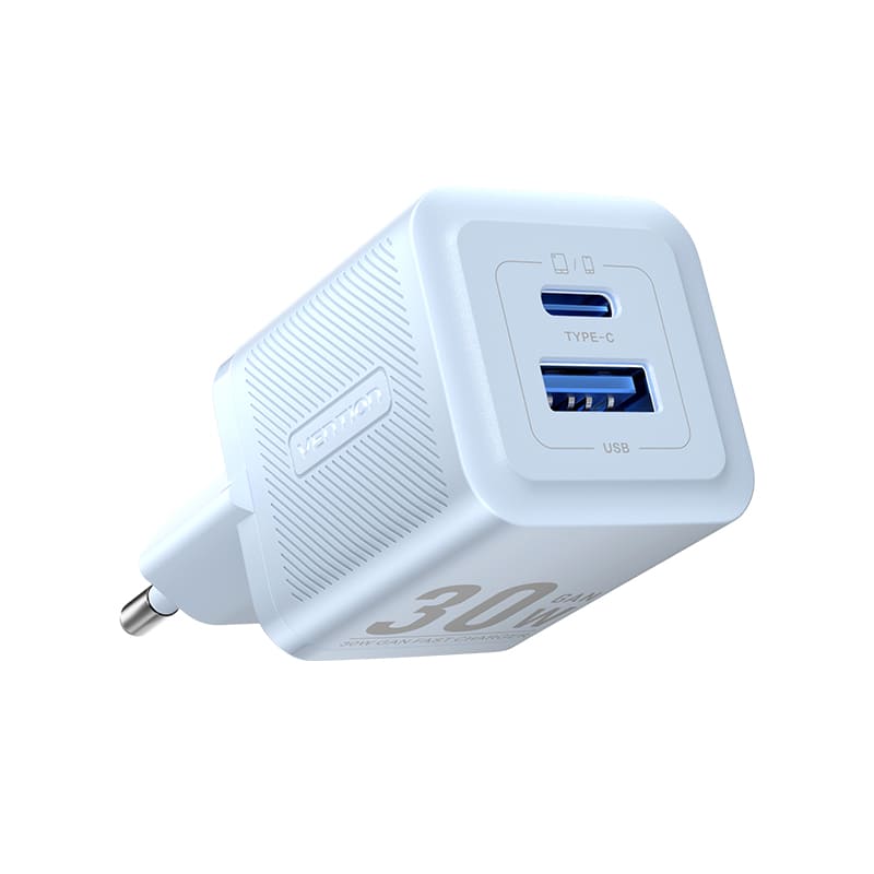 2-Port USB (C + A) GaN Charger (30W/30W) EU-Plug Black/White/Pink/Blue