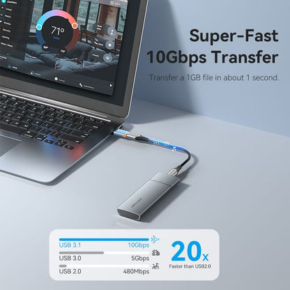 USB 3.1 Type-A Male to USB-C Female Adapter with Lanyard Gray Aluminum Alloy Type