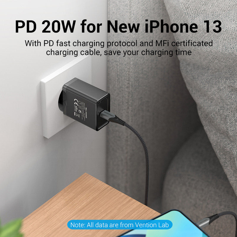 Cargador de pared USB-C de 1 puerto (20 W) Enchufe europeo Negro