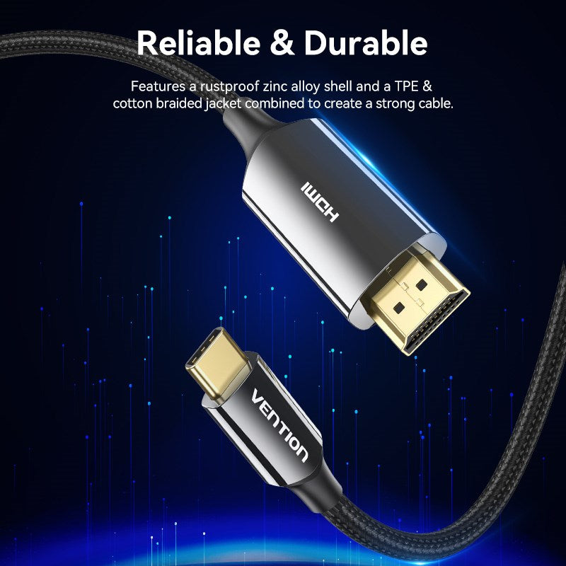 Cotton Braided USB-C to HDMI-A 8K HD Cable 1.8M Black Zinc Alloy Type