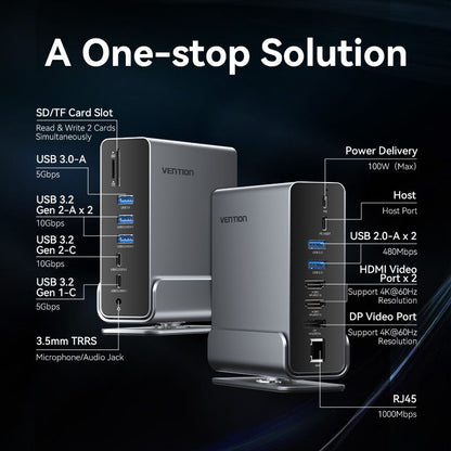 USB-C to DP/HDMI x 2/USB 3.2 Gen 2 Type-C docking station