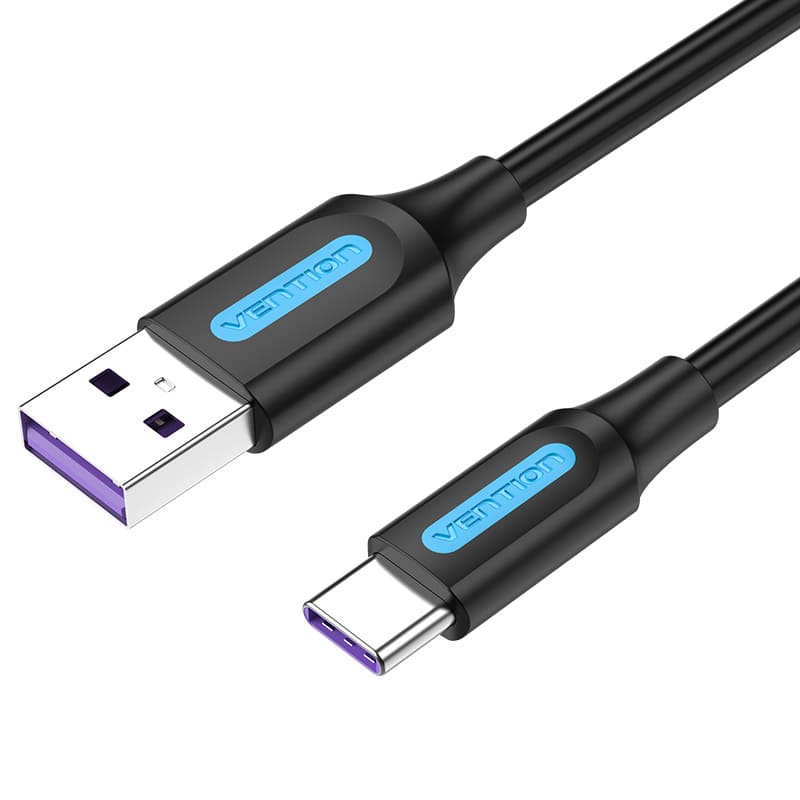 USB 2.0 A Male to C Male 5A Cable 0.25M Black PVC Type