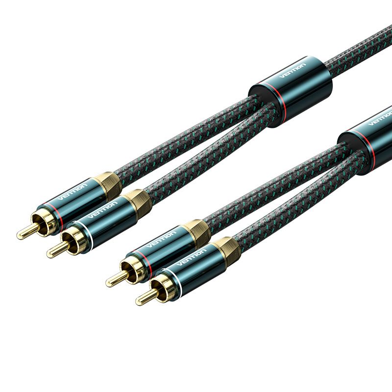 Varón trenzado de algodón 2RCA al tipo de cobre verde del cable de audio masculino 2RCA 0.5/1/1.5/2/3/5/8/10M