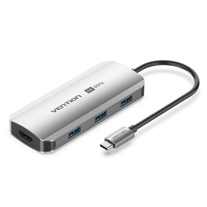 USB-C-zu-HDMI/USB 3.0 x3/PD-Dockingstation, 0,15 m, graue Aluminiumlegierung