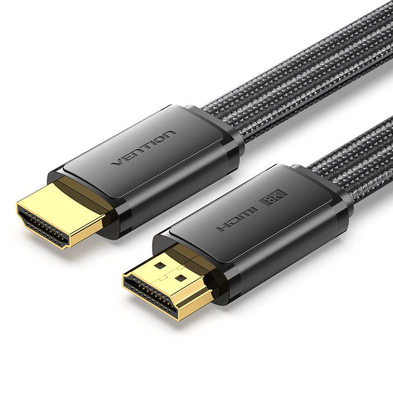 Flaches, mit Nylon geflochtenes HDMI-A-Stecker-auf-Stecker-8K-HD-Kabel, 2 m, Schwarz