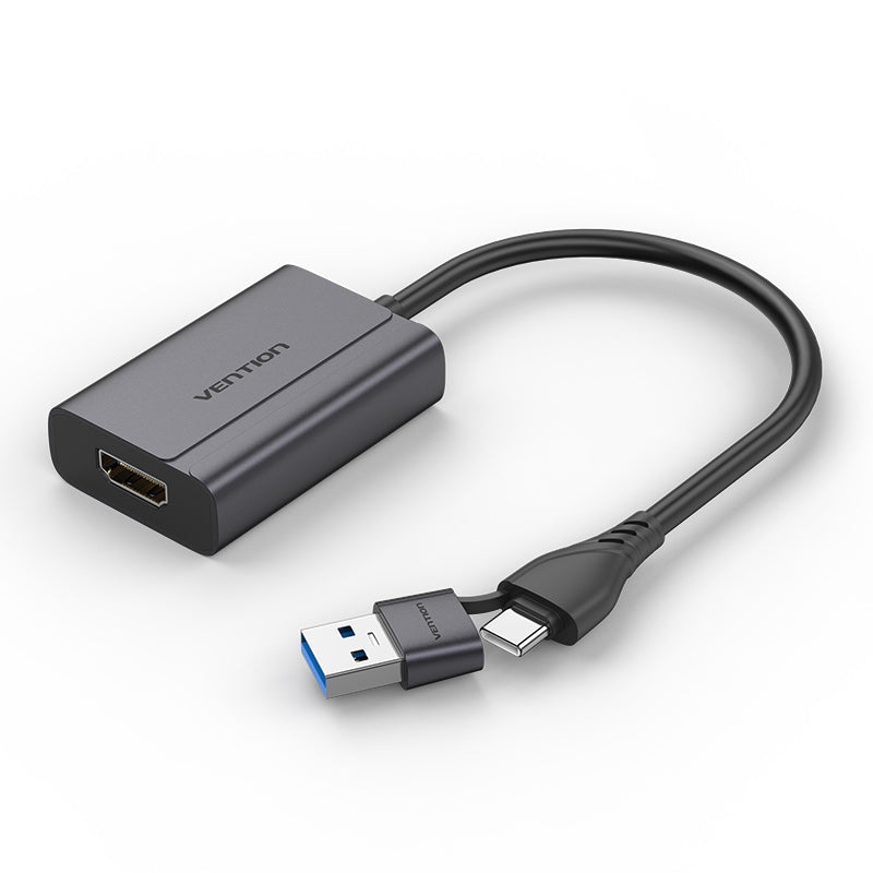 Адаптер USB-C + USB-A к HDMI 0,15 м, серый, алюминиевый сплав
