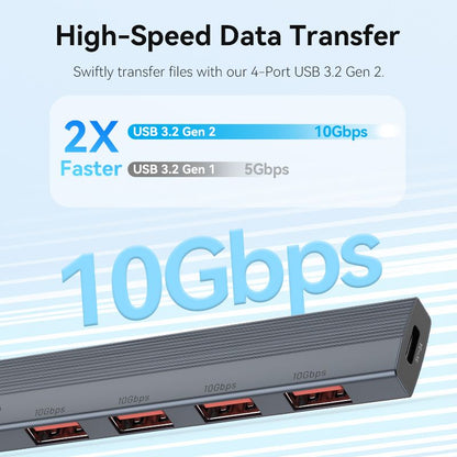USB-C to USB 3.2 Gen 2 Type-A x 4 Mini Hub with USB-C Power Supply Port 0.15/0.25M Gray Aluminum Alloy Type