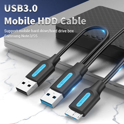 USB 3.0 A Male to Micro-B Male Cable with USB Power Supply 0.5/1M Black PVC Type