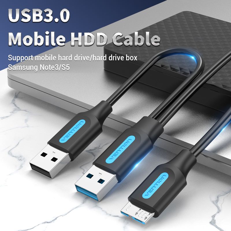 USB 3.0 A-Stecker auf Micro-B-Stecker-Kabel mit USB-Stromversorgung, 0,5/1 m, schwarzer PVC-Typ