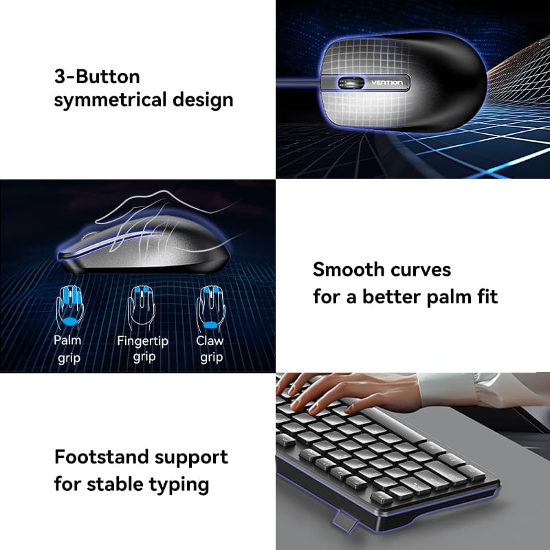 USB Wired Full-Sized Keyboard and Mouse Combo Black Slim Type