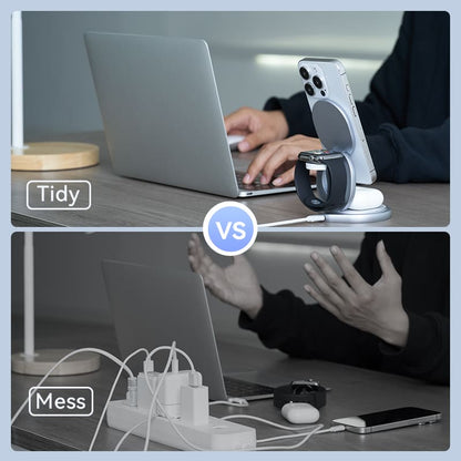 Vention 3-in-1 15W Wireless Charger Stand with MagSafe Silver