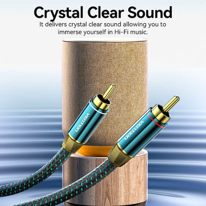 Vention Cotton Braided 2RCA Male to 2RCA Male Audio Cable 0.5/1/1.5/2/3/5/8/10M Green Copper Type