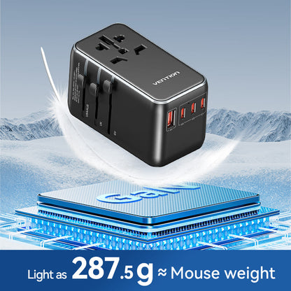 4-Port USB (C + C + C + A) GaN Universal Travel Adapter (100W/100W/20W/18W) Black