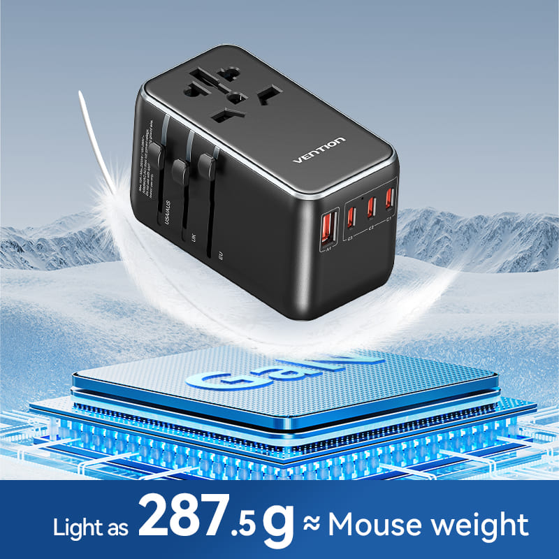 4-Port USB (C + C + C + A) GaN Universal Travel Adapter (100W/100W/20W/18W) Black