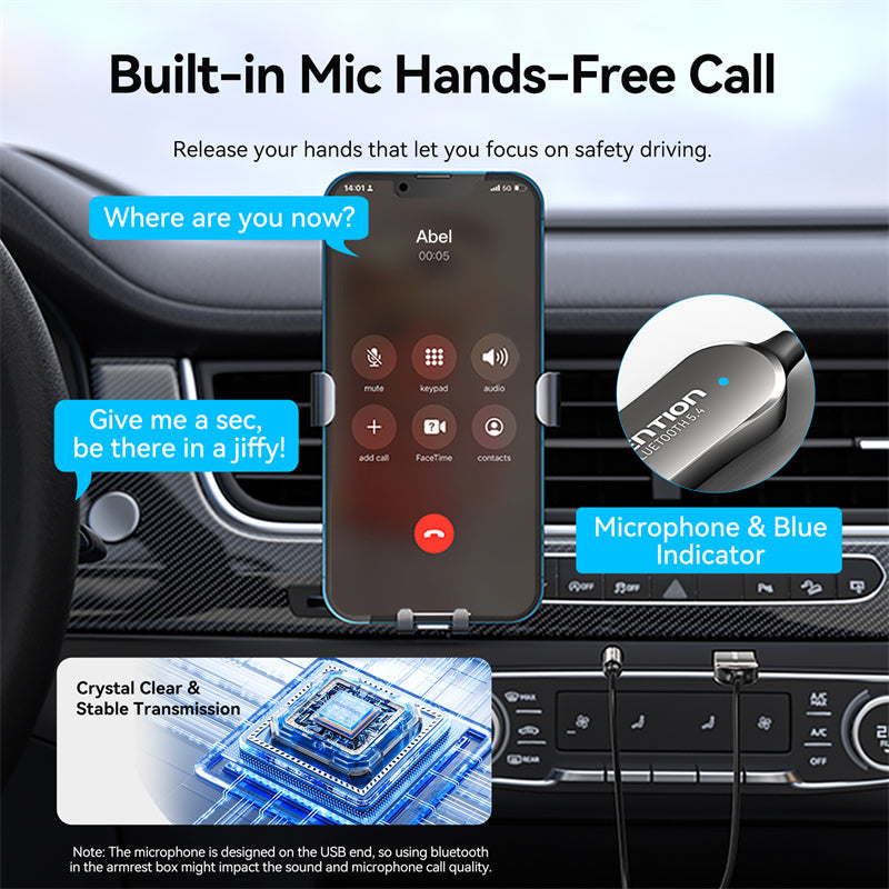 USB Car Bluetooth 5.4 Audio Receiver with Coiled Cable