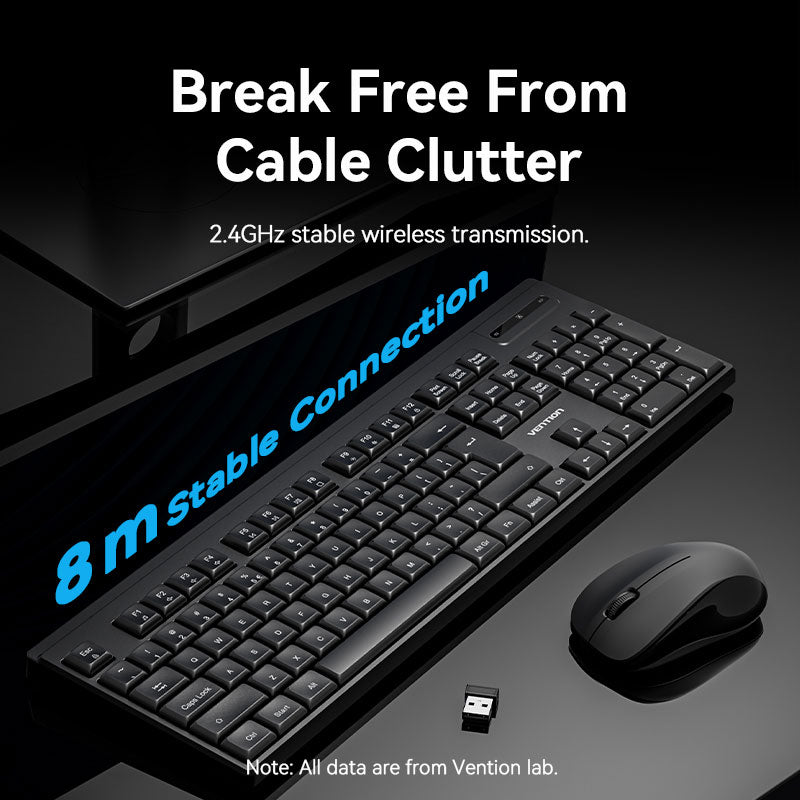 Vention Wireless Full-Sized Silent Keyboard and Mouse Combo Black Slim Type