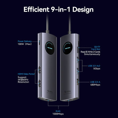 USB-C to HDMI x 2/USB 3.0 x 2/USB 2.0/RJ45/SD/TF/PD MST Docking Station