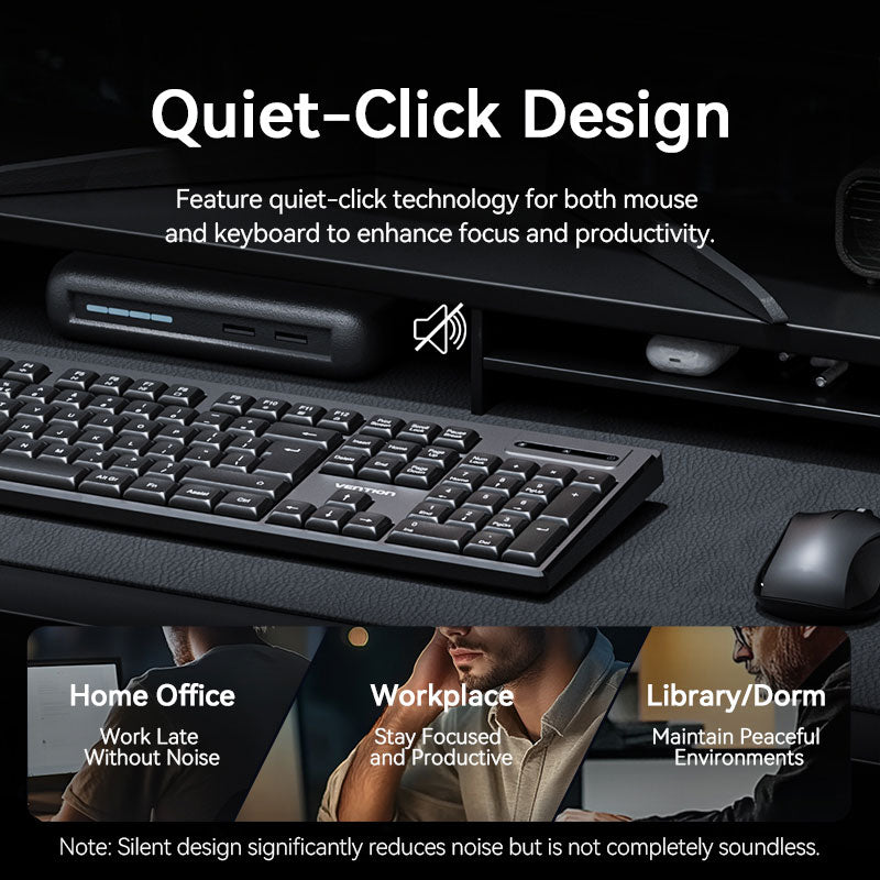 Vention Wireless Full-Sized Silent Keyboard and Mouse Combo Black Slim Type