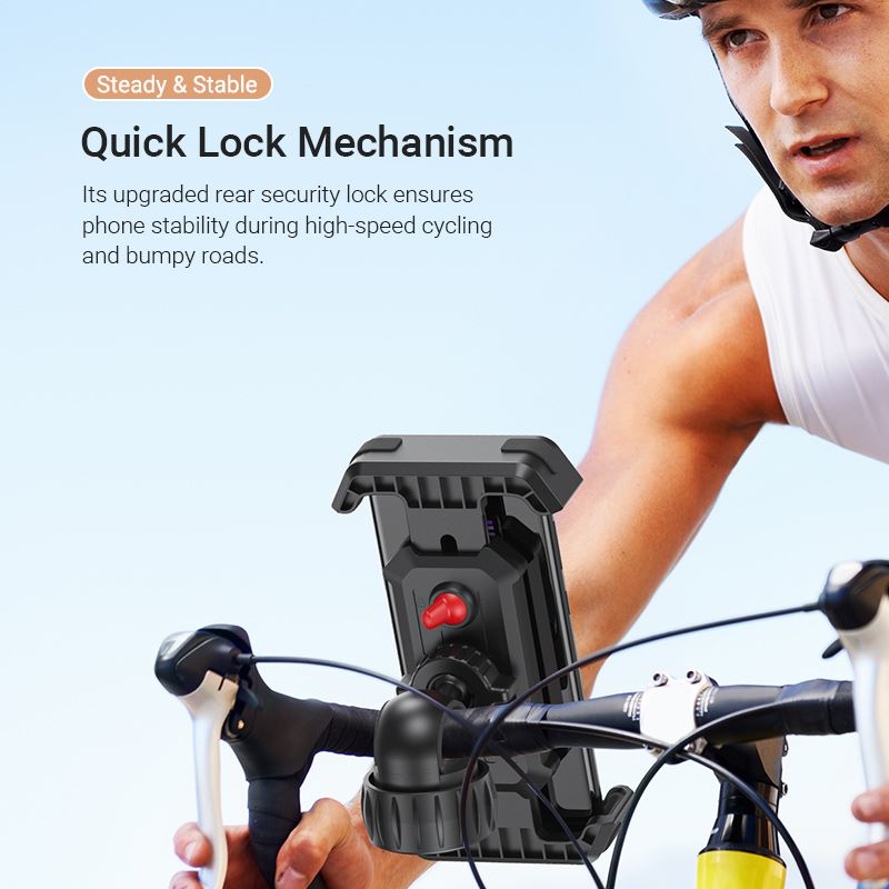 Soporte para teléfono de bicicleta de bloqueo rápido con perilla tipo ABS cuadrado negro