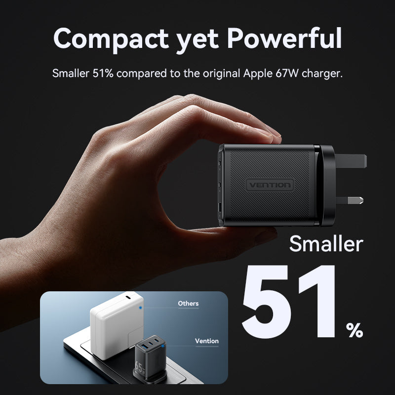 3-Port USB (C + C + A) GaN Charger (65W/65W/60W) UK-Plug