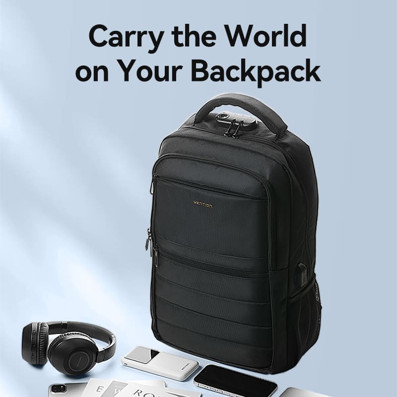 Water-Repellent Anti-Theft Laptop Backpack with USB Charging Port and Lock Black