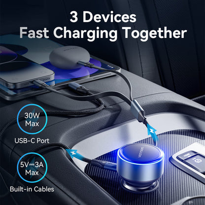 Three-Port USB-C + USB-C/Lightning (30W + 30W/27W) Car Charger