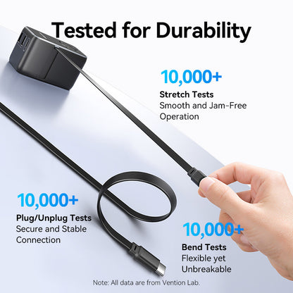 <tc>Vention</tc> 三端口 USB (C + A + A) GaN 通用旅行适配器 (65W/60W/5W)，内置 USB-C 数据线，黑色