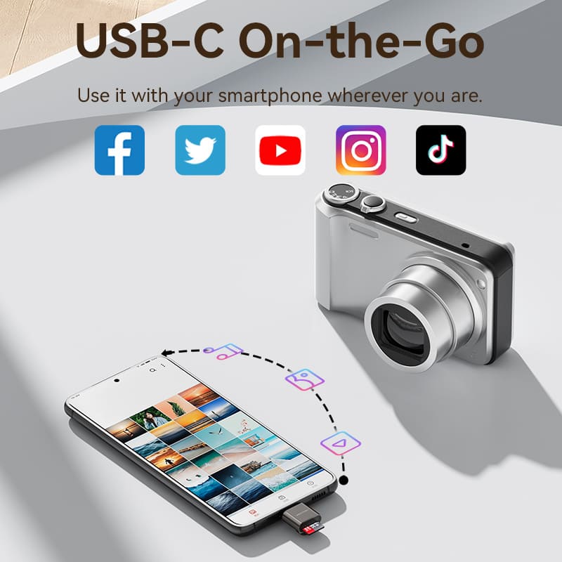 USB 2.0 Type-C MicroSD Card Reader Gray Zinc Alloy Type