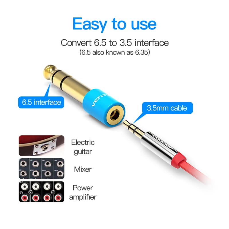 6.35mm Male to 3.5mm Female Audio Adapter Blue Aluminum Alloy Type
