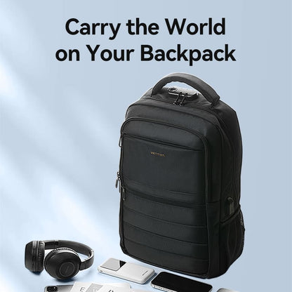 Water-Repellent Anti-Theft Laptop Backpack (45cm x 30cm x 15cm) with USB Charging Port and Lock Black
